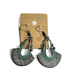 5/$25 Ancient Roman Etruscan Revival Style Gray Metal w Green Patina Earrings